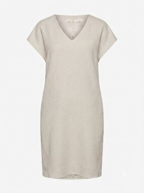 Marie Oliver Beige Textured V-Neck Shift Dress Size M EUC
